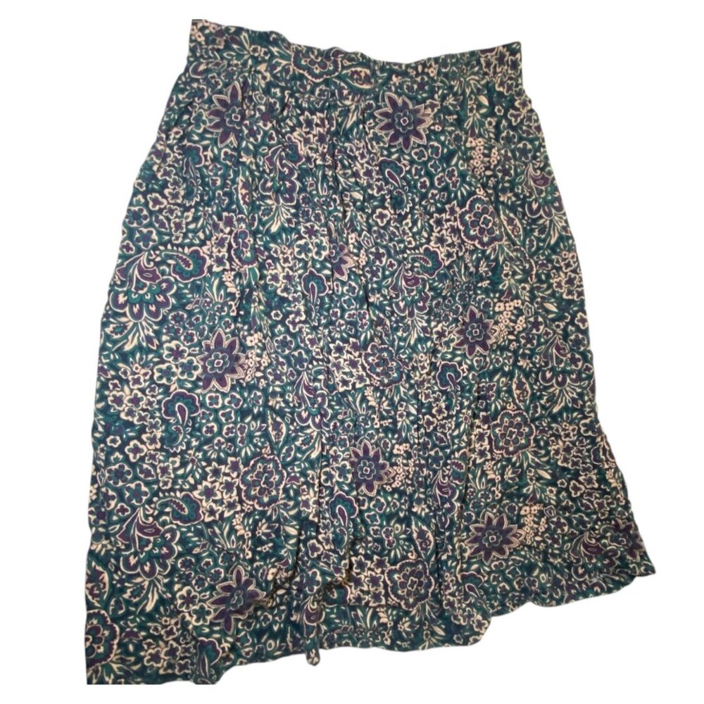 Vintage Sag Harbor Floral Rayon Skirt Medium Paisley Flowy Boho Whimsygoth